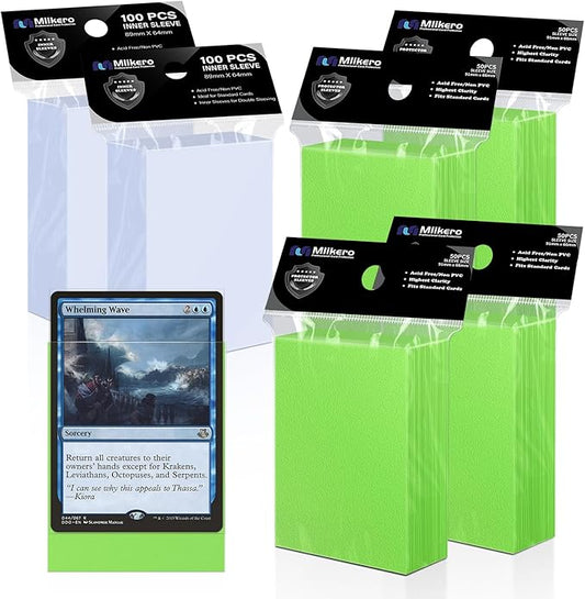 400 Pack Card Sleeves, 200 Matte Green Trading Card Sleeve and 200 Perfect Fit Sleeves Ideal for Double-Sleeving, Compatible with MTG, TCG