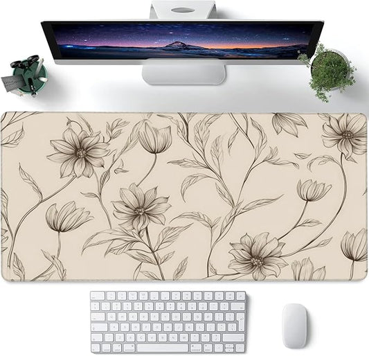 XXL Mouse Pad,Minimalist Flowers Large Gaming Mouse Pad,Abstract line Floral Desk Mat for Desktop,Extended Big Computer Keyboard Desk Pad with Non-Slip Base and Stitched Edges 35.4"x15.7"