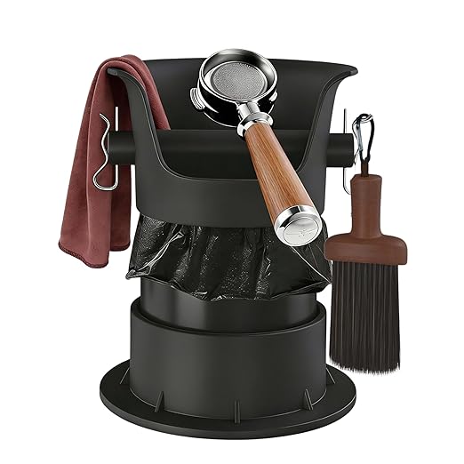 4L Espresso Knock Box, Coffee Grounds Disposal and Recycle Trash Can with Brush, Towel and 100 pcs Collecting Bags, Barista Essential Coffee Accessory for Cafe Shop Home Bars Office Work Breakroom