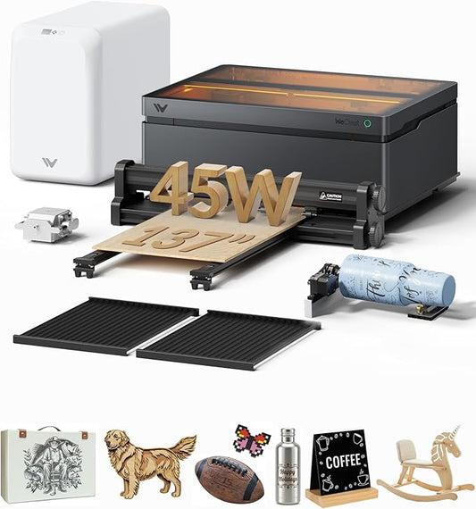 WECREAT Vision Pro 45W Laser Engraver and Cutter, with 137” Auto Conveyor Feeder & Fume Extractor, HD Camera & Auto-Lifting, Laser Cutter Cuts 1” Wood, Desktop Laser Engraver Machine for Woodworker