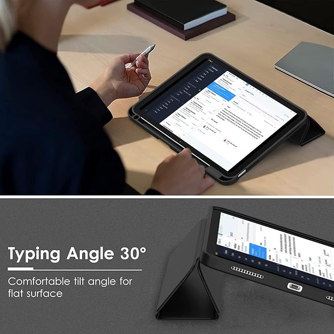 ZryXal iPad (A16) Case/iPad 10th Generation Case [11-Inch 2025/10.9 Inch 2022] with Pencil Holder, Smart Cover with Soft TPU Back [Support Auto Wake/Sleep] (New Black)