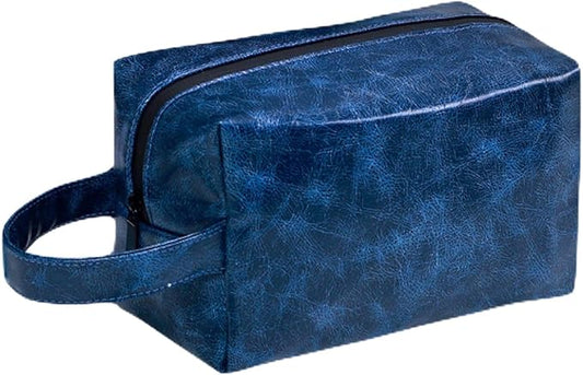 Toiletry Bag for Men Travel Essentials - Water-Resistant PU Leather Organizer with Portable Toothbrush Case (BLUE)