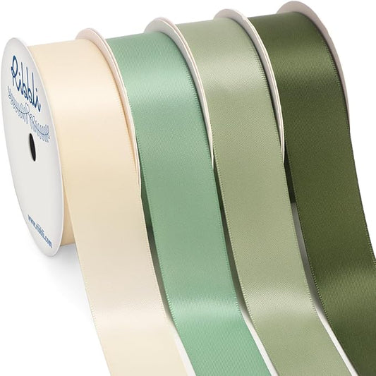 Ribbli Sage Green Satin Ribbon 1 Inch x 4 Rolls Total 40 Yards- Ivory/Sage/Dusty Sage/Moss Green Ribbon for Gift Wrapping Craft Wedding Decoration