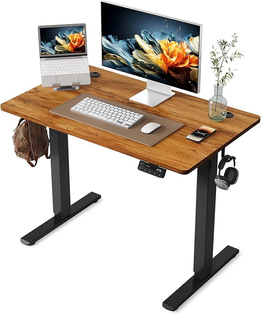 YIHAYO Electric Standing Desk, 40 x 24 Inches Stand Up Desk with Splice Board, Adjustable Height Desk, Computer Desk for Home Office, Black Frame/Rustic Brown Top