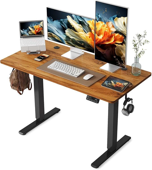 YIHAYO Electric Standing Desk, 48 x 24 Inches Stand Up Desk with Splice Board, Adjustable Height Desk, Computer Desk for Home Office, Black Frame/Rustic Brown Top