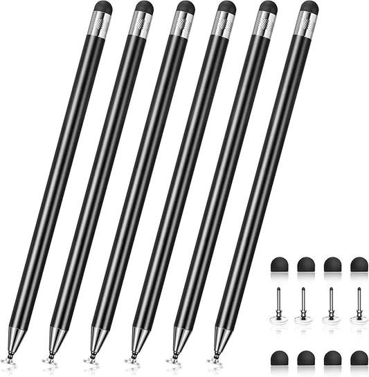 Black Stylus 6Pcs, 2 in 1 Metal Stylus Pen for Touchscreen, High Precision and Sensitivity Rubber Tips,Compatible with iPhone iPod Samsung Android Tablets and,Compatible with All Touch Screen