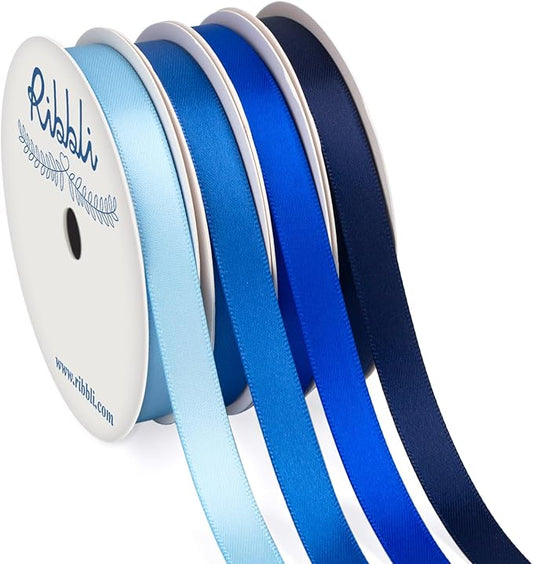 Ribbli Blue Satin Ribbon 3/8 Inch x 4 Rolls Total 40 Yards- Baby Blue/Royal Blue/Electric Blue/Navy Ribbon for Wrapping and Craft