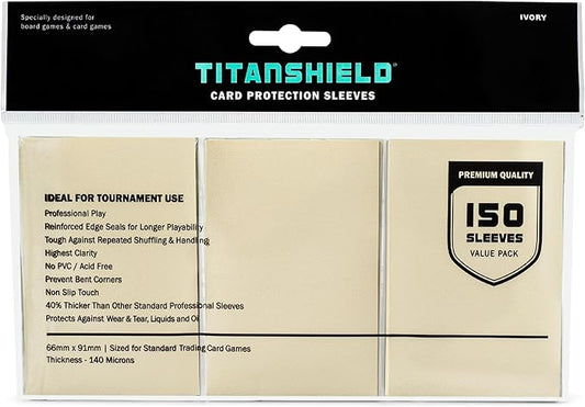 TitanShield Premium Card Sleeves | Compatible with Pokemon, One Piece, Lorcana, Flesh & Blood, & Magic The Gathering MTG | (150 Sleeves - Standard) (1, Ivory, Standard | 66x91mm)