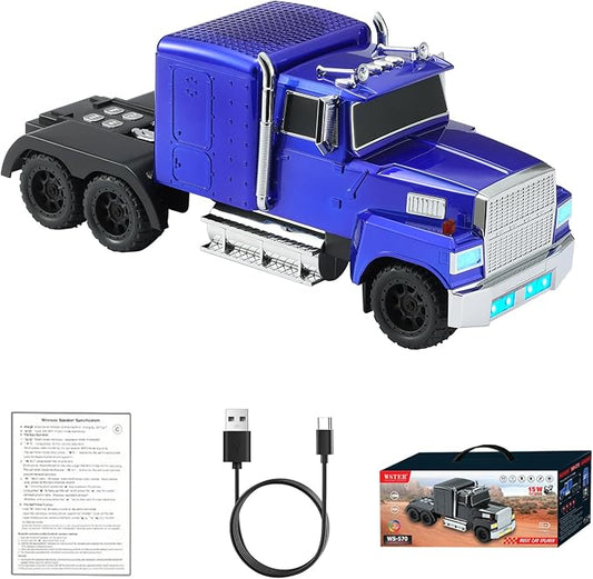 WS-570 Retro American Truck Model Bluetooth Replica Speaker – Portable HD Sound, TWS Stereo,FM Radio,LED Party Lights,Built-in Microphone Hands-Free,Surprise Portable Gift for Car Enthusiasts(Blue)