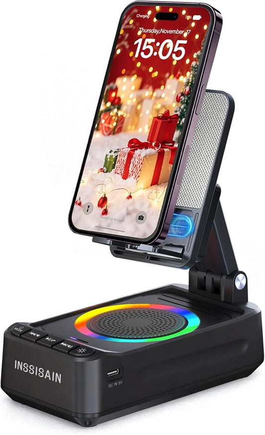 Wireless Induction Bluetooth Speaker with Phone Stand, Christmas Birthday Gifts for Men Women , Stocking Stuffers for Teen Girls Boys, Portable Speakers with RGB Lights for iPhone/iPad/Android/Tablet