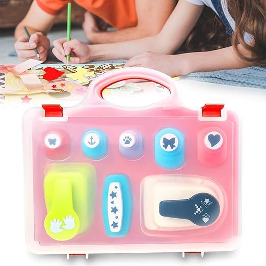 8 Pcs Different Hole Punch Shapes, Kids DIY Hole Puncher for Craft, Kids Craft Paper Punches and Scissors Set for Crafting