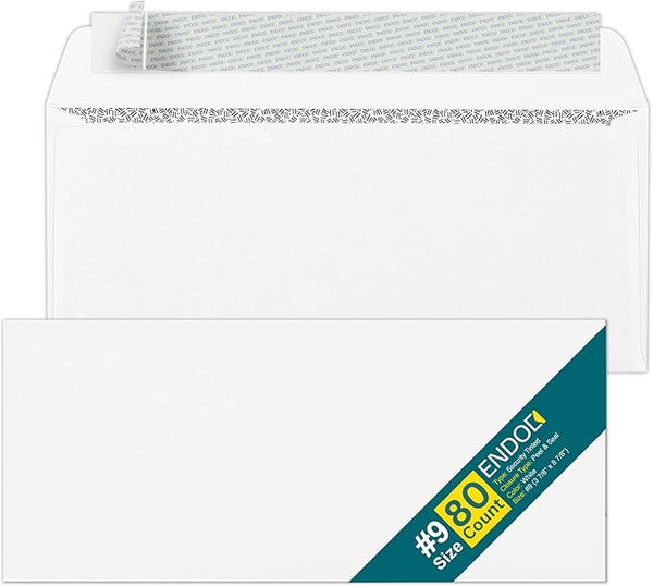 #9 Envelopes Self Seal - 80 Pack - Security Tinted 3 7/8" x 8 7/8" Business Envelopes Peel & Seal - Mailing Envelopes Letter Size - Legal Envelopes for Invoices, Statements - 24lb Plain Envelopes