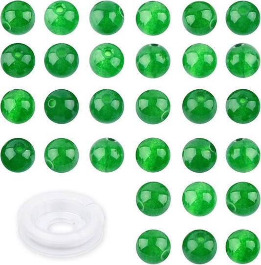 Natural Genuine Stones DIY Tiger Eye Round Spacers 10mm 100pcs Beading Loose Gemstone Hole Size 1mm Charm Smooth Beads for Bracelets Necklaces Earrings (Green Jade 10mm)