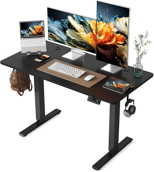 YIHAYO Electric Standing Desk, 48 x 24 Inches Stand Up Desk with Splice Board, Adjustable Height Desk, Computer Desk for Home Office, Black Frame/Black Top