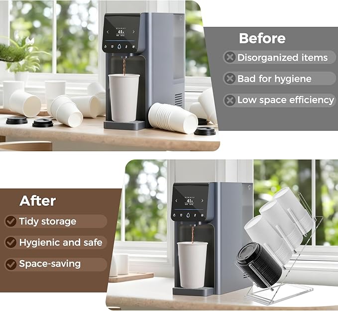 Acrylic Cup and Lid Holder, Adjustable Coffee Cup Holder Organizer Disposable Cup Dispenser Stand Countertop for Coffee Bar Station Bakery Breakroom 4 Compartment