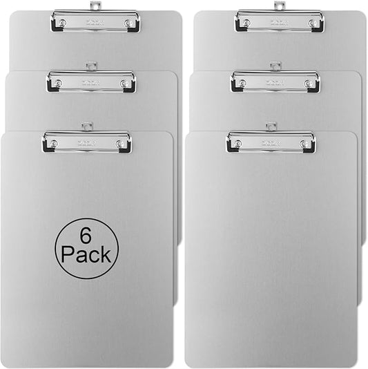 ZCZN Metal Clipboards, 6 Pack Heavy Duty Aluminum Clipboards 12 x 9 Inches, A4 Letter Sizer Document Holder with Low Profile Clip, Suitable for School, Office, Jobsite or Medical Staff, Silver