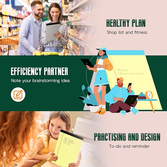 Yellow Legal Pads 8.5 x 14 Note Pads, 6 Pack 8.5 x 14 Notepads, Wide Ruled Lined Paper, Micro Perforated Writing Paper, 30 Sheets Per Notepad for Work/School/Office