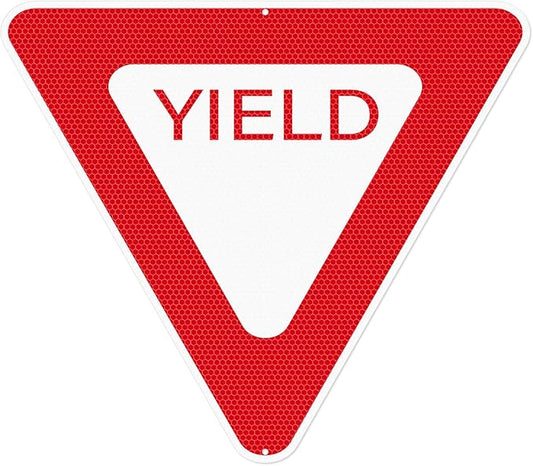 Yield Sign 30 × 30 Inch Engineer Grade Reflective Aluminum Waterproof Fade-Resistant Red Yield Safety Sign with Pre-Drilled Holes for Road Driveway Street