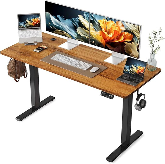 YIHAYO Electric Standing Desk, 55 x 24 Inches Stand Up Desk with Splice Board, Adjustable Height Desk, Computer Desk for Home Office, Black Frame/Rustic Brown Top