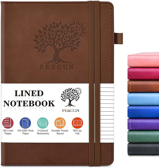 Lined Journal Notebook for Men & Women, 160 Pages College Ruled Journal for Writing, A5 Hardcover Leather Notebooks for Work, School, Business, Travel, Daily Diary 5.9" x 8.5" (Brown)