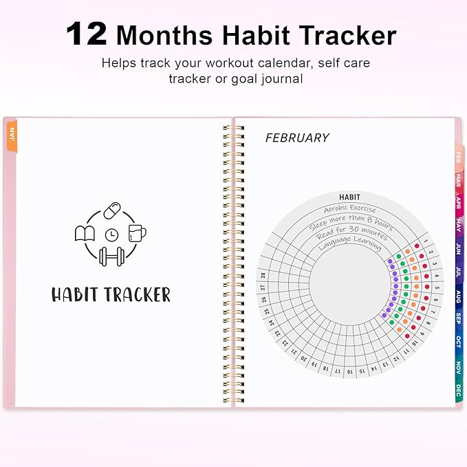 Oucaru 2026 Planner, Weekly and Monthly Planning Calendar, Jan 2026 - Dec 2026, 6.3" x 8.5", Spiral Bound, 12 Habit Trackers & Monthly Tabs, 2 Storage Pockets, Perfect for Office Home School Supplies