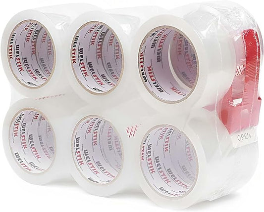 WELSTIK 12 Pack Clear Packing Tape Refills with 1 Dispenser, Heavy Duty Packaging Tape for Shipping and Moving, 2.4Mil 2 Inch x 60 Yard