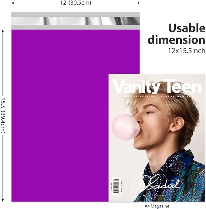 Fuxury Poly Mailers 12x15.5 Inch 500 Pcs, Bulk Shipping Bags for Clothing, Strong Adhesive Shipping Envelopes for Small Business Suppliers,Waterproof Mailers Poly Bags Mailing Envelopes Purple