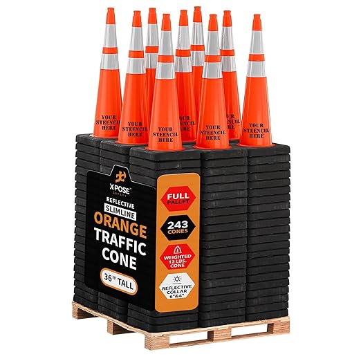 Xpose Safety 36 Inch Orange Traffic Cones Heavy Duty 12lb 6" & 4" Collar - Bulk Full Pallet 243 Pack - Multipurpose PVC Plastic Safety Cone Parking, Soccer, Caution & Construction - DOT Approved
