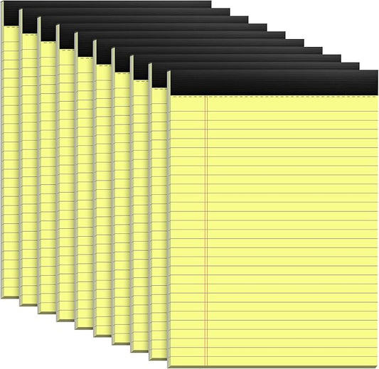10 Pack Yellow Legal Pads 8.5x11" 28 Lines Wide Ruled Double-Sided Printing Yellow Notepads 30 Sheets/60 Pages Letter Size Writing Pads 70gsm Recycled Paper Legal Ruled Universal Writing Pad