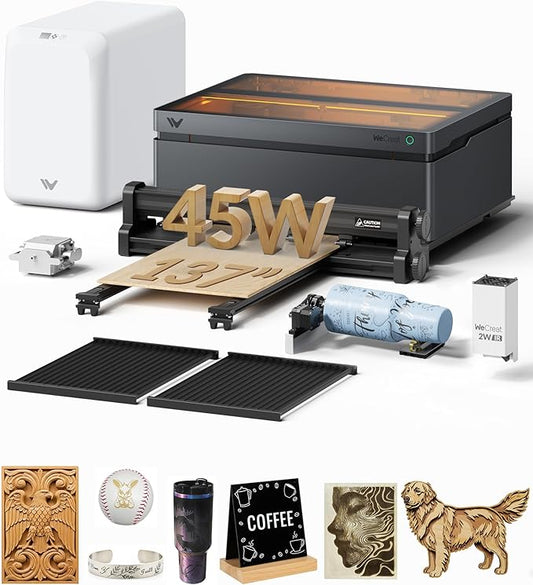WECREAT Vision Pro 45W Laser Cutter and Engraver Machine, with 2W IR Laser Module, 137” Auto Conveyor Feeder, Fume Extractor, Full Enclosure Laser Engraver for Jewelry Art Designer Small Business