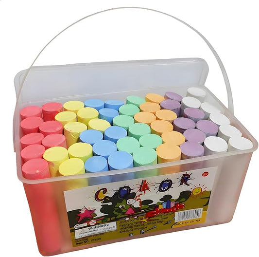 J-hong Washable Sidewalk Chalk Set- 52 Pieces 7 Colors Jumbo Chalk For Kid and Adult, Paint on Classroom Chalkboard or Outdoor Playground, Good Gift for Party