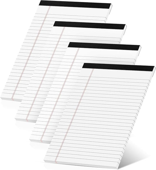 Legal Pads 5x8 Inch, 4 Pack, Narrow Ruled, 5x8 White Legal Pad, Mini Double-Sided Printing Notepad Perforated Note Pads 5x8 Lined Paper, Lined Writing Pads for Office Home School, 30 Sheet/Pad