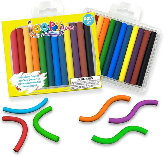 Bendable Crayons For Kids, Arts & Crafts, School Supplies, 3D Letter & Number Crayons, No Sharpening Needed, Assorted Colors (12 Pack - Round)