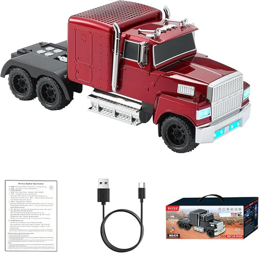 WS-570 Retro American Truck Model Bluetooth Replica Speaker – Portable HD Sound, TWS Stereo,FM Radio,LED Party Lights,Built-in Microphone Hands-Free,Surprise Portable Gift for Car Enthusiasts(Red)