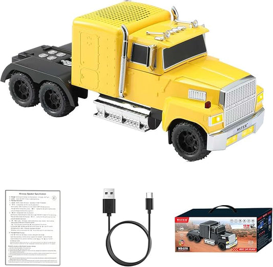 WS-570 Retro American Truck Model Bluetooth Replica Speaker – Portable HD Sound, TWS Stereo,FM Radio,LED Party Lights,Built-in Microphone Hands-Free,Surprise Portable Gift for Car Enthusiasts(Yellow)