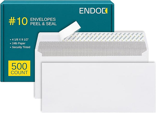 #10 Envelopes Self Seal, 500 Count, Security Tinted, 4 1/8 x 9 1/2 Inch, Business Envelopes Letter Size, 24 LB Paper - Bright White Color - Legal Size
