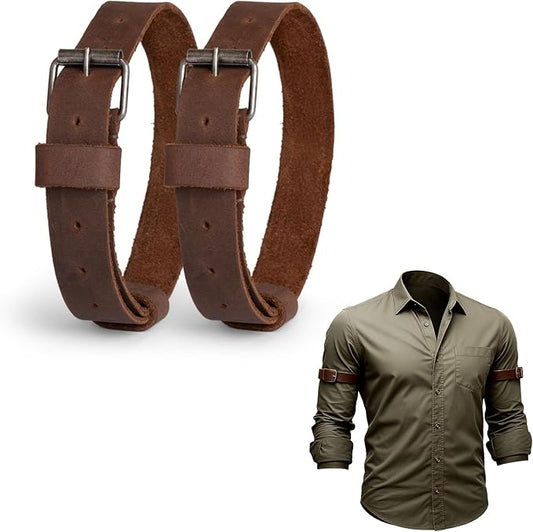 Hide & Groom, Set of 2 Sleeve Garters for Men, Adjustable Straps for Arm Shirt, Anti-Slip Armbands, Full Grain Leather
