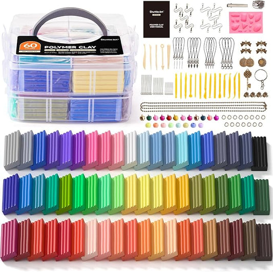 Shuttle Art Polymer Clay Kit, 60 Colors Oven Bake Clay for Kids, 19 Sculpting Tools, 16 Accessories, Non-Sticky, Non-Toxic DIY Crafts for Kids Adults