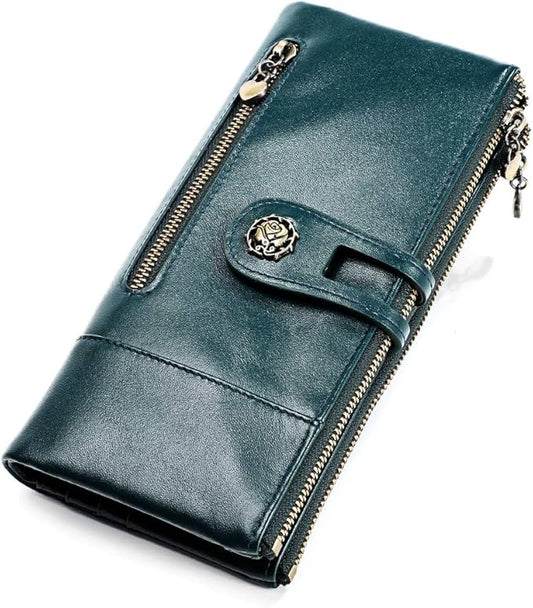 Women's RFID Blocking Genuine Leather Wallet Slim Clutch Purse with Zip Pocket and Card Organizer Red (3513-Blue)