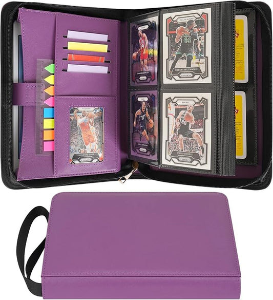 Wonderpool 4-Pocket Trading Card Album Binder for 240 Cards - Leather pu Card Holder and Sports Card Collection Storage Album, Side-Loading Card Folder for MTG, TCG, Game Sleek Sports Cards (Purple)