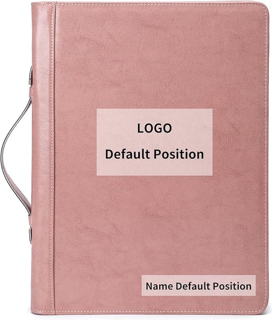 Personalized Vegan Leather Portfolio 3 Ring Binder with Clipboard, Hidden Handle, Custom 8.5 x 11 Zip Padfolio, Business Professional Organizer for Women, Pink