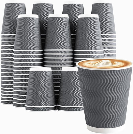 Coffee Cups 8 oz 150 Pack, Corrugated Insulated Ripple Wall Disposable Paper Coffee Cups 8 OZ, To Go for Hot Beverage or Cold Drinks Office/Home/Cafe/Party/Travel (Grey)