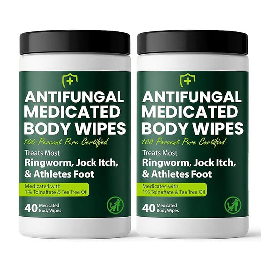 Body Wipes for Men & Women | Cleansing Body Wipes for Wrestling, Combat, Gym, Camping I Medicated with 1% Tolnaftate, Tea Tree Oil | Treats Ringworm, Jock Itch, Athlete's Foot | 40 Wipes (pack of 2)