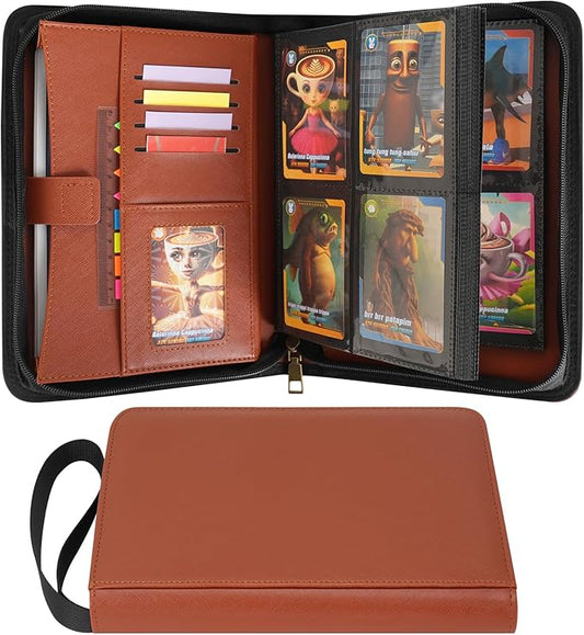 Wonderpool 4-Pocket Trading Card Album Binder for 240 Cards - Leather pu Card Holder and Sports Card Collection Storage Album, Side-Loading Card Folder for MTG, TCG, Game Sleek Sports Cards (Brown)