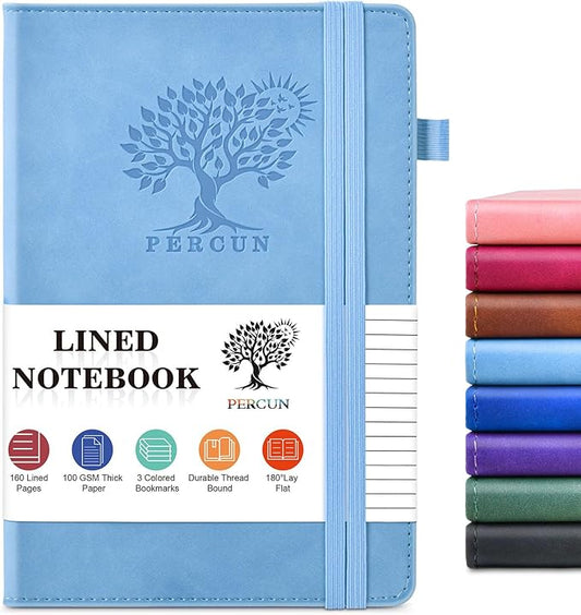 Lined Journal Notebook for Men & Women, 160 Pages College Ruled Journal for Writing, A5 Hardcover Leather Notebooks for Work, School, Business, Travel, Daily Diary 5.9" x 8.5" (Blue)