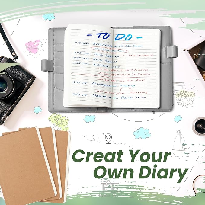 Zhanmai 5 Pack A5 Journal Refill 5.5 x 8.2'' Refillable Notebook Inserts A5 Paper Refill Kraft Travelers Journal Notebooks for Office School Writing Supplies, 100 Sheets/200 Pages