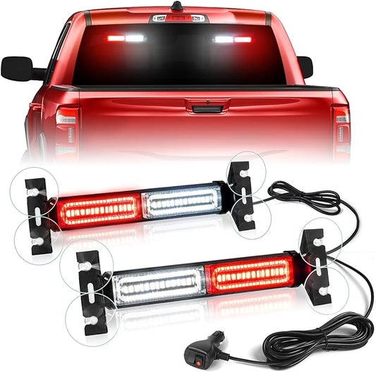 HLauto 1002L Emergency Strobe Traffic Advisor Light Bar: 40LED Dash Safety Warning Flashing Front/Rear Windshield Visor Light for Construction Vehicle, Trucks (2x10.7inch, Red White)