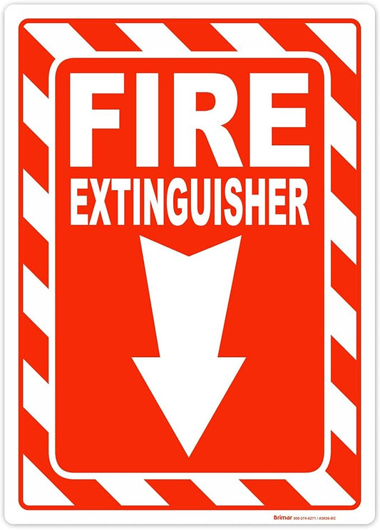 Brimar - 7" x 10" - Fire Extinguisher Sign - 3.5 Mil InfiniStick™ Vinyl Label - Bold Text And Symbol - High Visibility