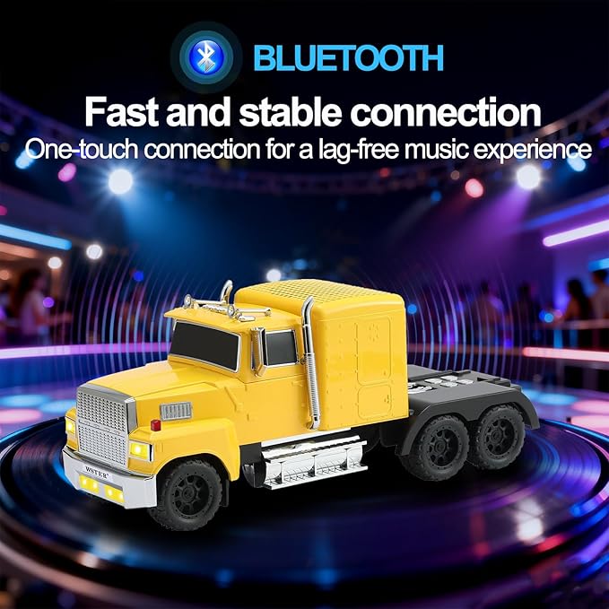 WS-570 Retro American Truck Model Bluetooth Replica Speaker – Portable HD Sound, TWS Stereo,FM Radio,LED Party Lights,Built-in Microphone Hands-Free,Surprise Portable Gift for Car Enthusiasts(Yellow)
