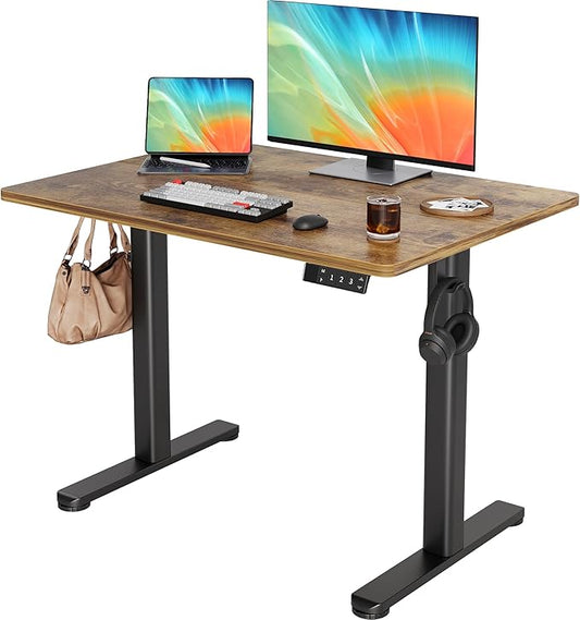YDN Electric Standing Desk Adjustable Height, 40 x 24 Inches Stand up Desk with Cable Management, Home Office Desks with Splice Board & Black Frame, Rustic Brown Top